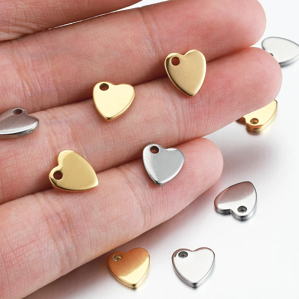 10pcs Stainless Steel Love Heart Charms Pendants Necklace Bracelet End Chain Tail Ornaments for Jewelry Making DIY Findings