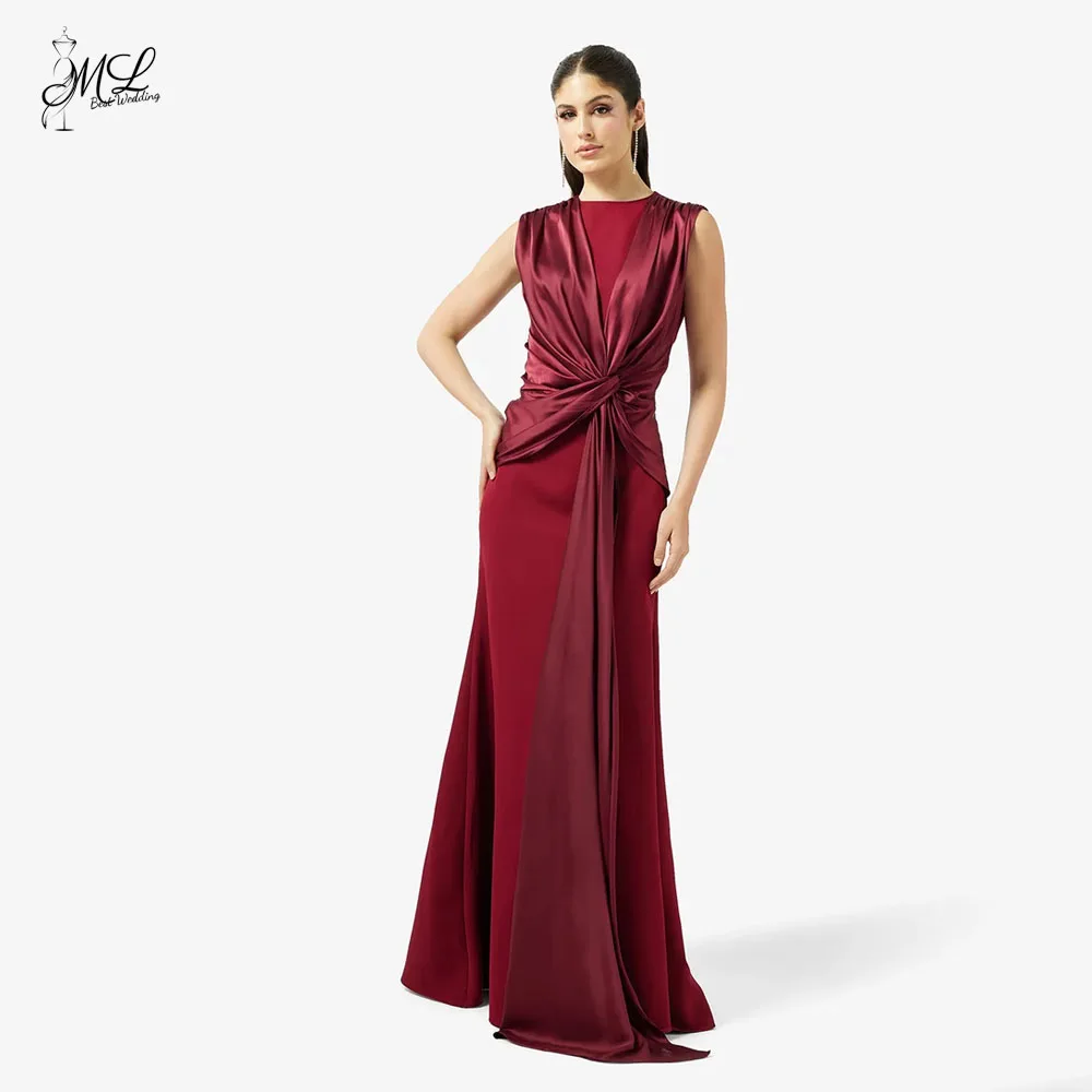 

ML Romantic Red Prom Evening Dress O-Neck Sleeveless Formal Pleat Occasion Prom Gowns Robe De Soirée Custom Made