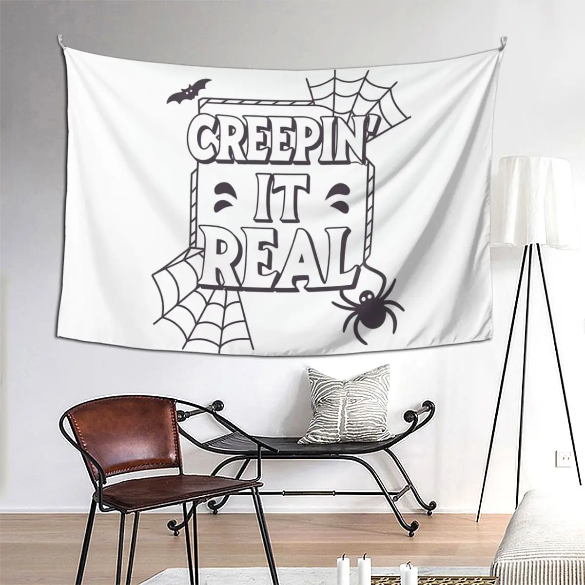

Creepin' It Real, Funny Halloween Pun Tapestry Funny Wall Hanging Aesthetic Home Decoration Tapestries for Living Room Bedroom