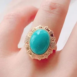 Original Turquoise rings for women Classic Crystal Oval Vintage Style Green Ring Charms Fashion Wedding Banquet Jewelry