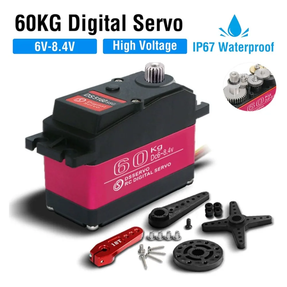 

DS5160 60KG Digital Servo 8.4V High Voltage Metal Gear High Speed Waterproof Steering Servos For 1/5 Baja RC Car 180/270 Degree