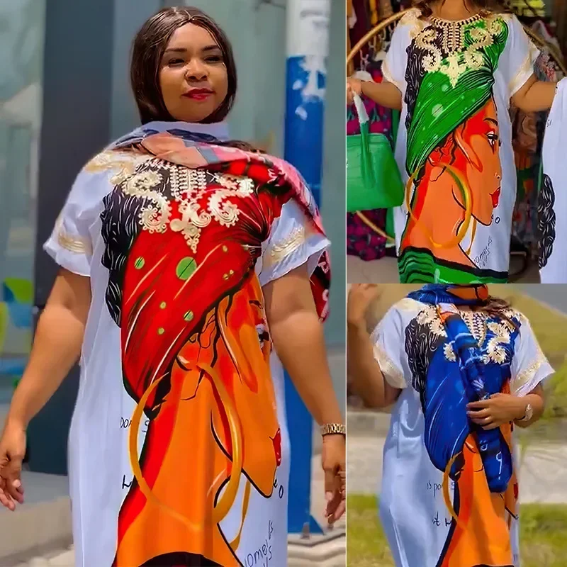 Весенние модные африканские платья больших размеров с принтом для женщин, африканские длинные платья макси с рукавами 3/4 и круглым вырезом для свадебной вечеринки, наряды