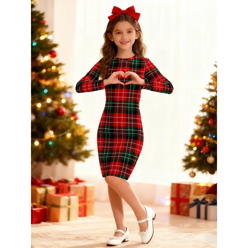 

Girls Christmas Themed All-Over Printed Short-Sleeved Dress Holiday Atmosphere Children's Clothing 2026