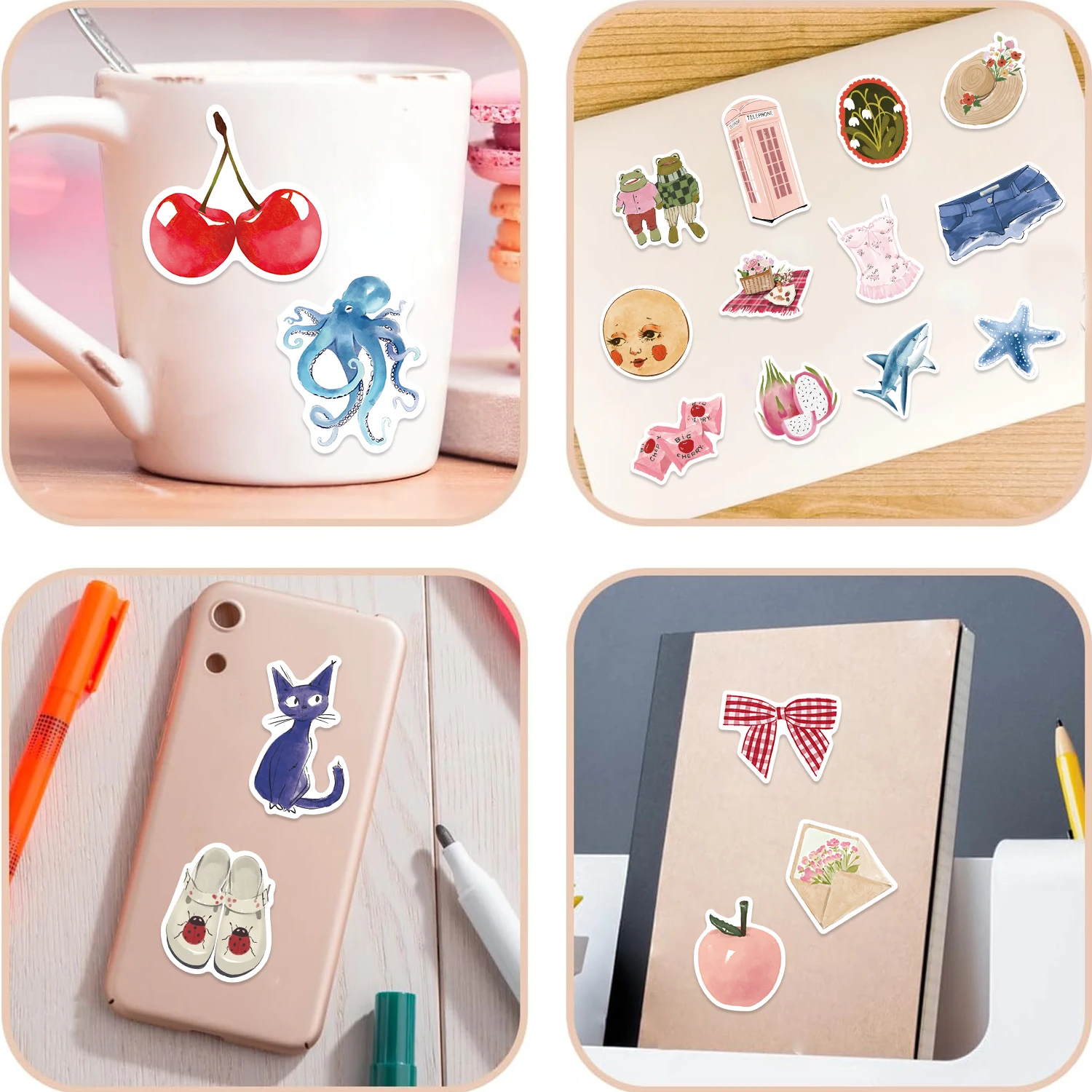 Confezione da 50 adesivi impermeabili in vinile Graffiti per diario ad acquerello, confezione da 50 pezzi per bottiglia d'acqua per valigia decorata per adulti