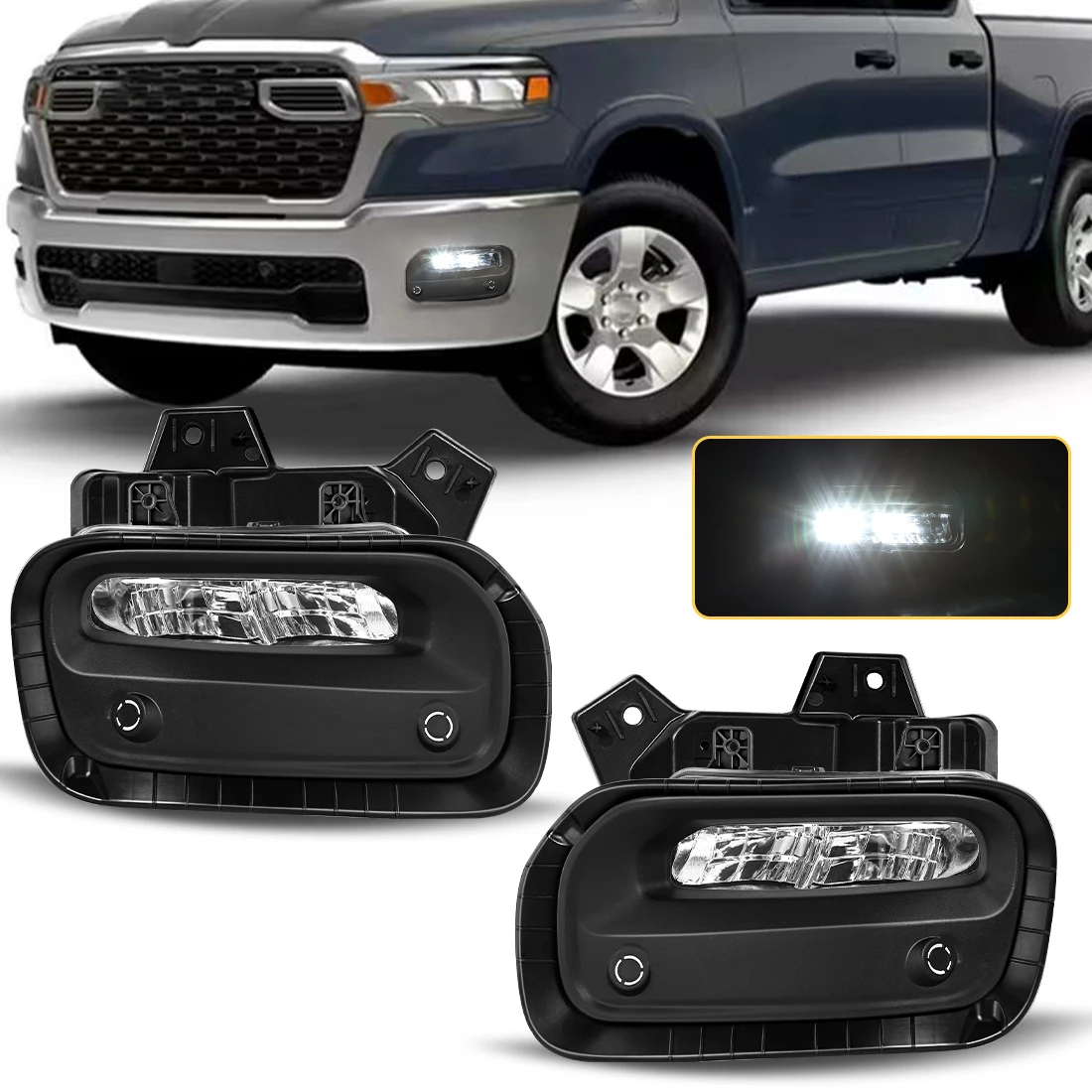 Комплект светодиодных противотуманных фар для Dodge Ram 1500 2025-2026: передние бамперные ДХО (дневные ходовые огни) и ходовые огни, автомобильные аксессуары 12В