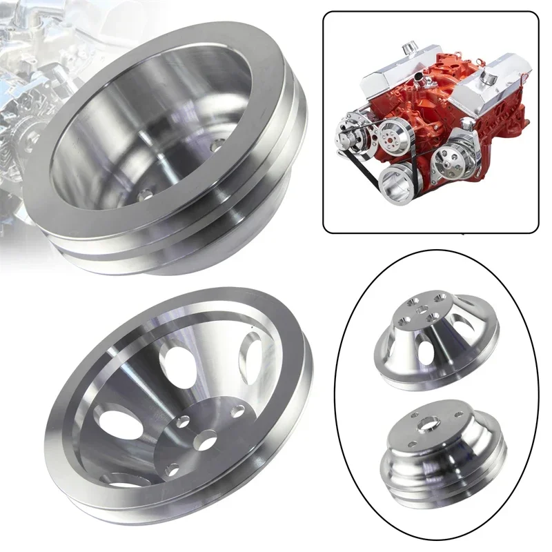 Aluminum  1 & 2  Groove LWP Long Water Pump Pulley Kit Small Block  For SB Chevy 265 283 305 327 350 383 400 V8 Engines