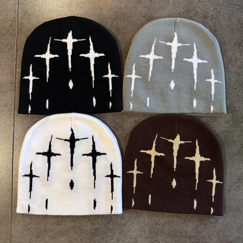 Imagen 2 del producto Nueva moda carta Otoño Invierno gorros para Mujeres Hombres al aire libre Y2K Skullcap cálido esquí sombrero frío Hip Hop ciclismo sombrero de punto