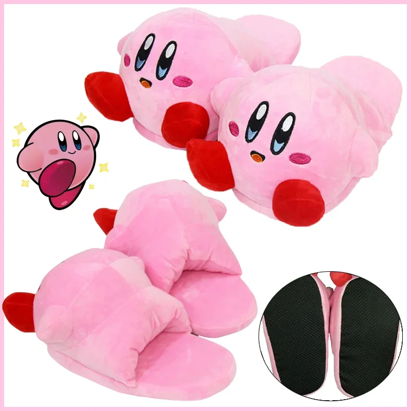 Kirby Cute Anime Plush Slippers Women Fashion Winter Warm Cotton Shoes Cartoon Couple HomeIndoor Soft Sole Flip Flops Slipper