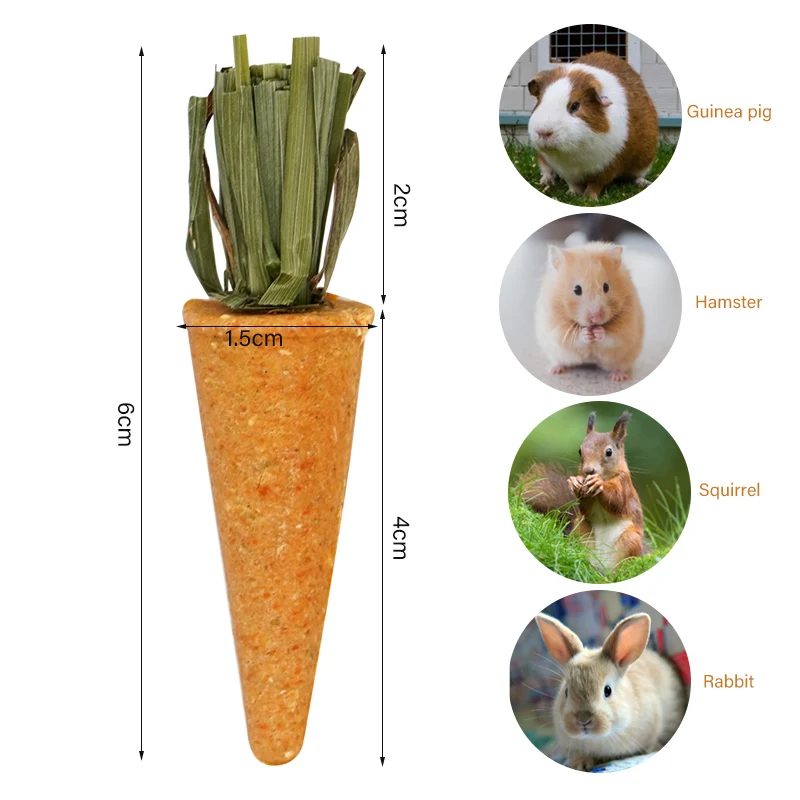 3pcs/bag Small Animal Hamster Treats Rabbit Chew Carrots Snack Natural Nutritious Guinea Chinchillas Toy Small Pet Supplies