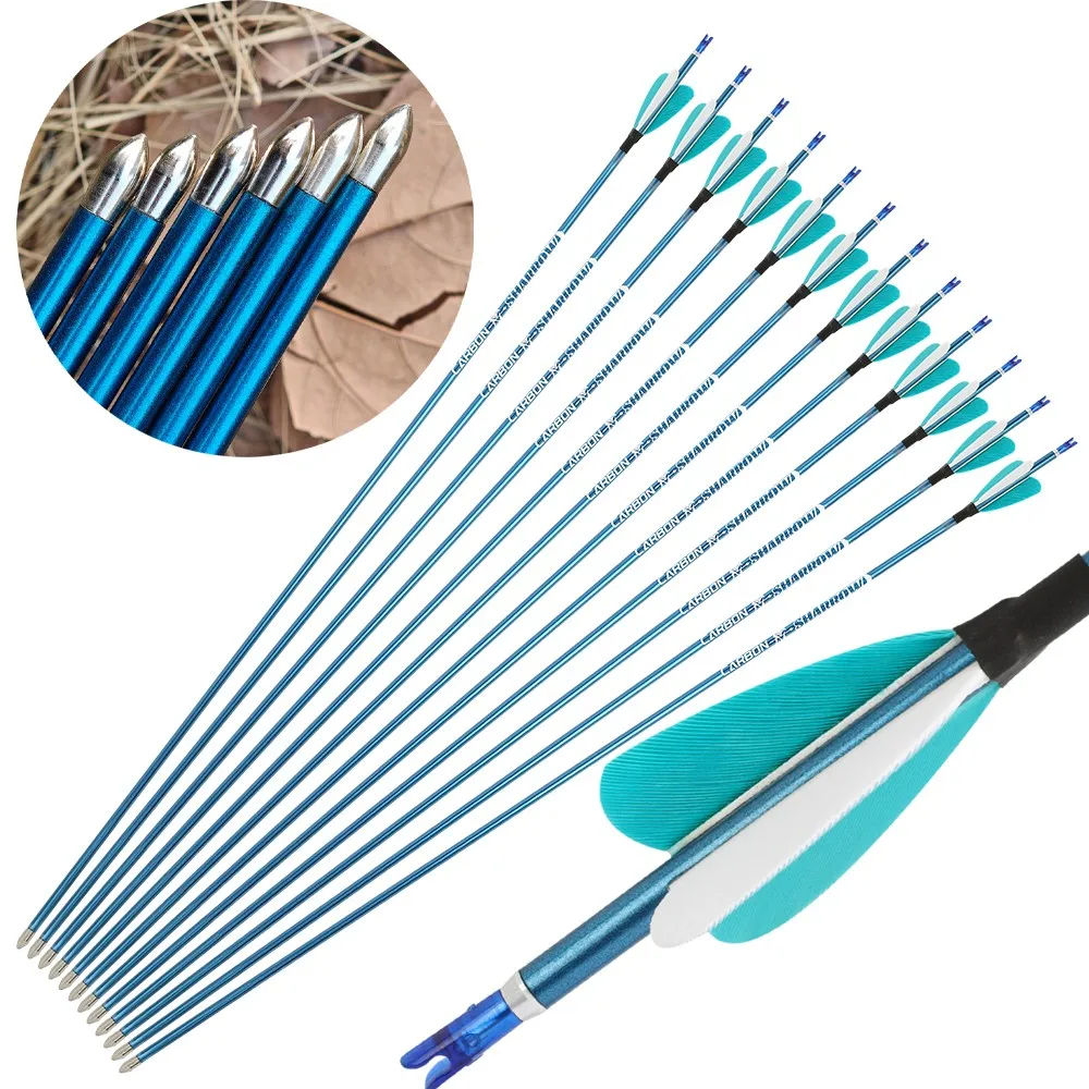 Pure Carbon Arrow 32 Inch Archery Carbon Arrow ID4.2mm Spine 400 500 600 700 800 900 1000 Fixed Tips Bow Shooting Hunting 6/12pc