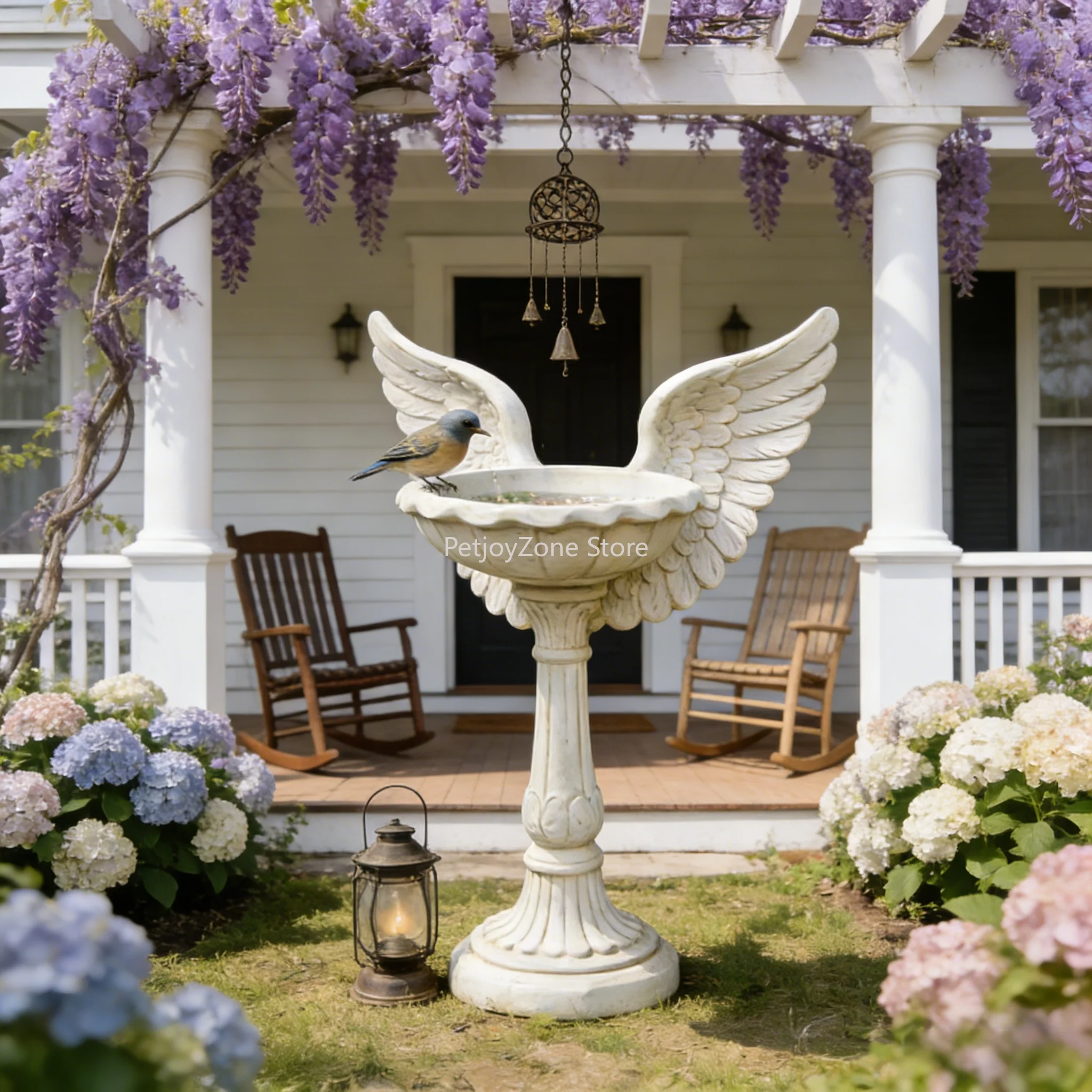 Modern Art Resin Winged Garden Bird Bath-Hand-painted Decorative Water Feeder Angelic Winged Design For American Front Yards