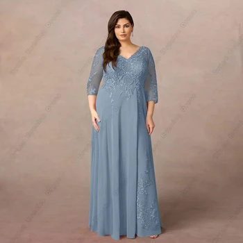 Customized Plus Size Three Quarter Mother of Bride Dresses for Women Beach Chiffon Wedding Party Dresses Lace Robe De Soirée