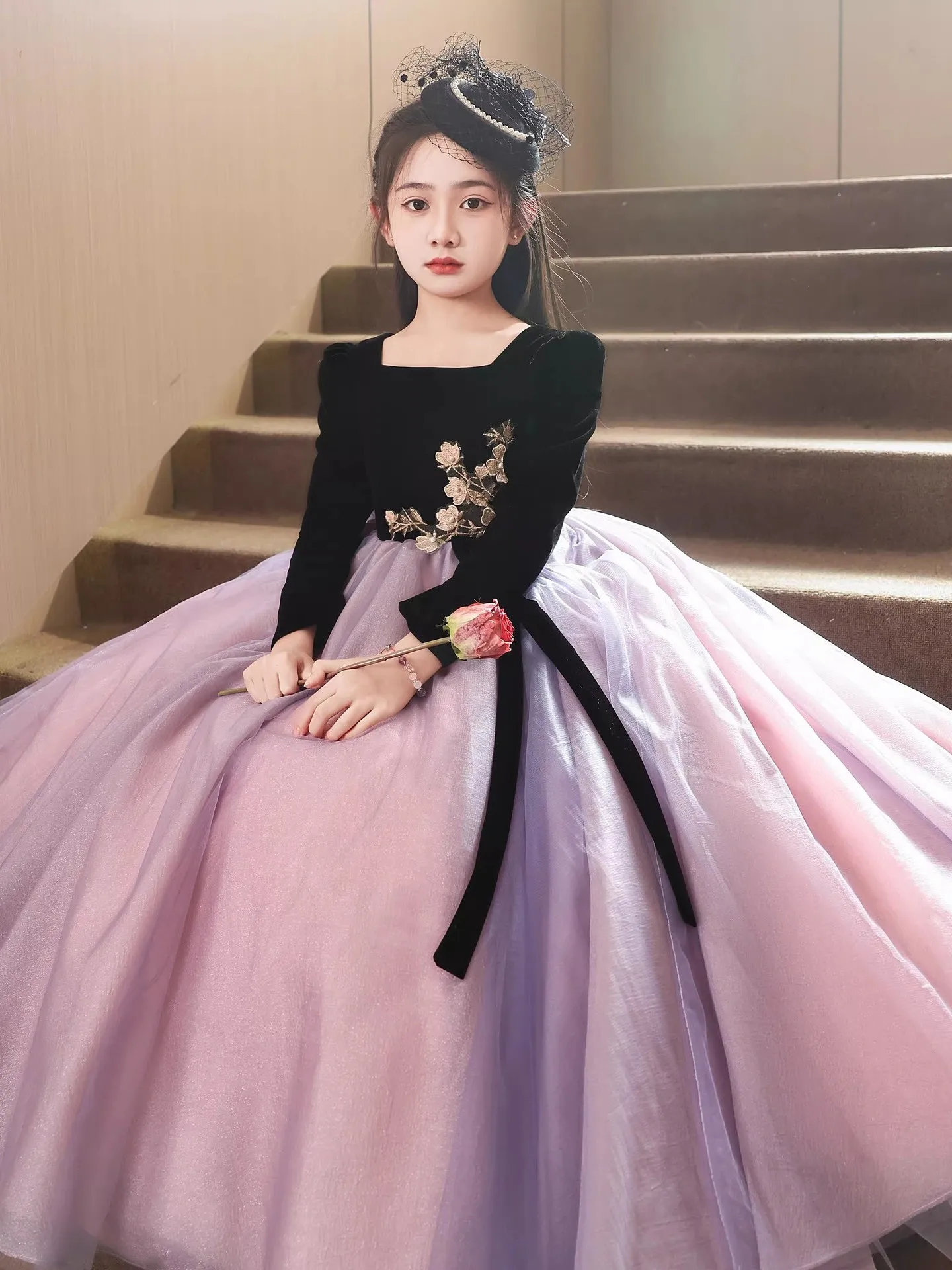 

Hebe Sle Princ Dr Bla Ceremony Gown for Junior High School Students Violin Piano Performance Birthday Girls