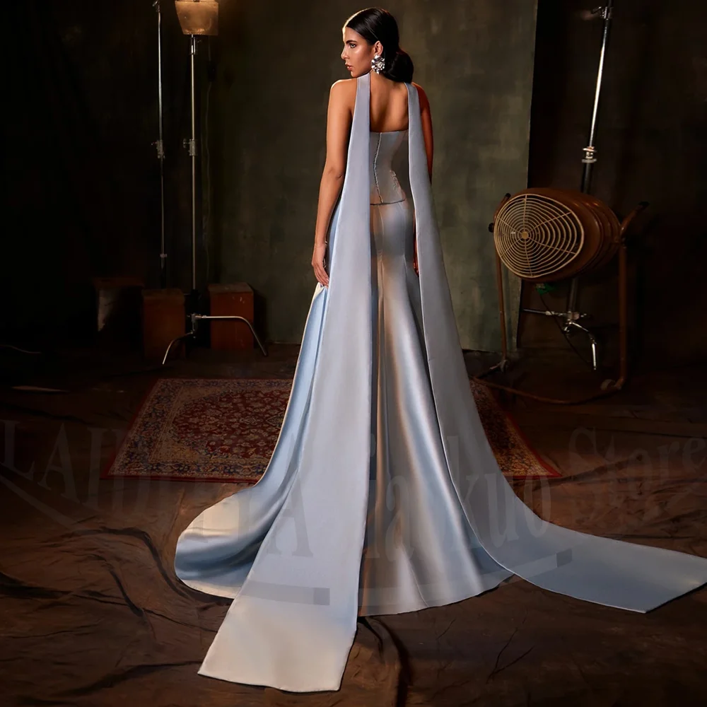 Moda apliques vestidos de noite elegante sem alças flor vestidos de baile chique cachecol varredura trem sereia vestidos de festa femininos