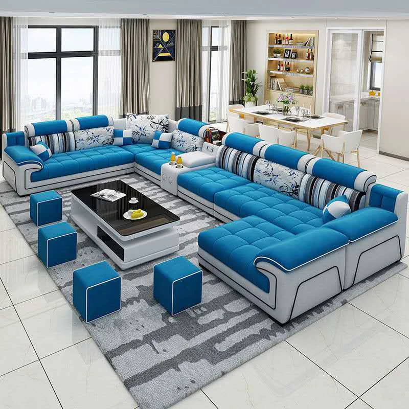 

Modern Living Room Lounge 7 Seats U-Shaped Sofa Set Furniture L-Shaped Combination Sofa Luxury Microfiber Fabric Modular Sofa