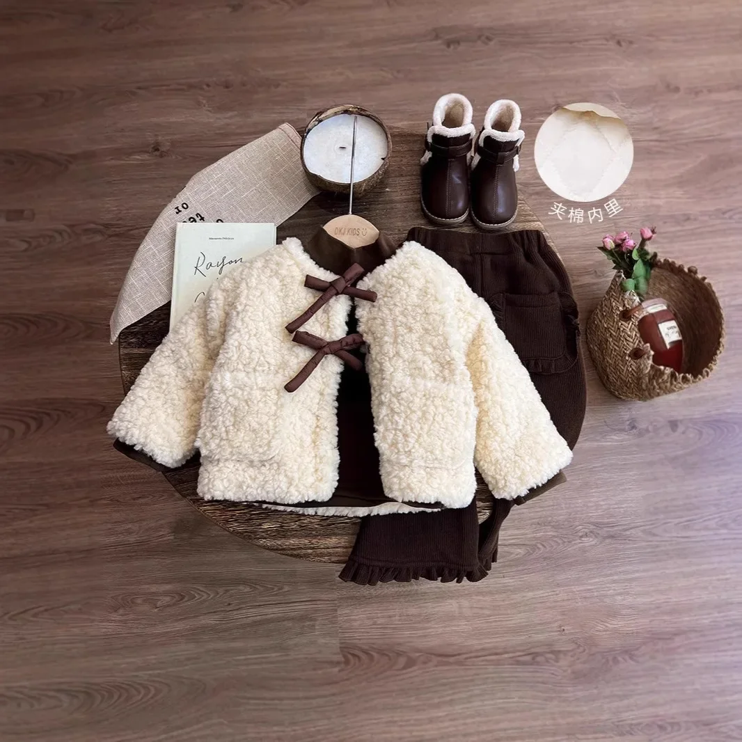 Girls Coat 2024 Winter New Childrens Wear Korean Baby Girl Foreign Air Hair Chanels Style Thick Coat Casual Simple Daily