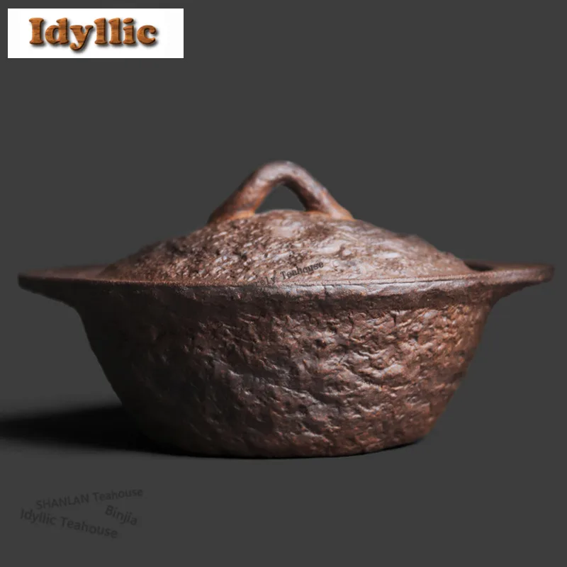 

500ml Old Rock Clay Stone Texture Teapot Ancient Tea Infuser Pot Tea Soaking Kettle With Ball Hole Flower Teaware Cha Craft Gift