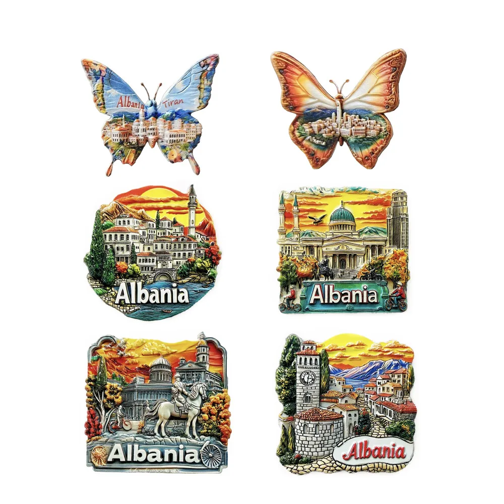 Imanes de nevera 3D de resina de Albania de Europa, recuerdo de turismo, pegatina para refrigerador, decoración de regalo artesanal