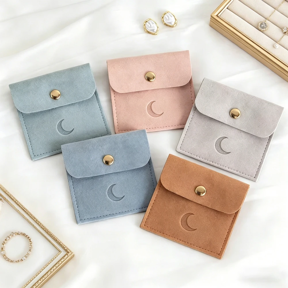 

wholesale 50pcs Packaging Bag Microfiber Velvet Jewelry Pouch for Necklace Bracelet Earrings Storage Snap Bags Custom Embossed