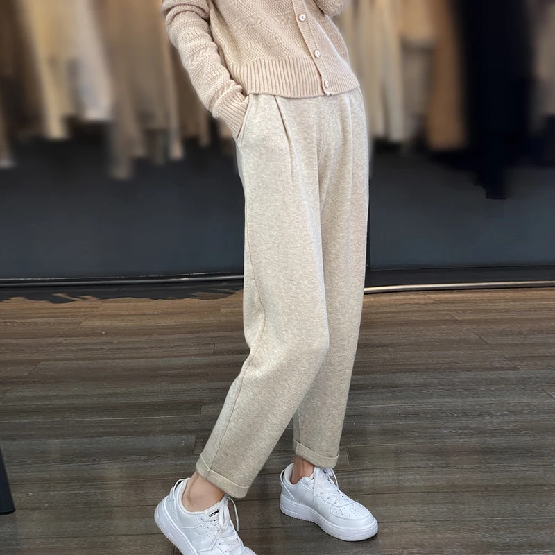 WinvyNee 2024 Wool Pants Ladies High Waist Wide Leg Pants Casual Knitted Trousers Loose Women‘s Pants Clothing Winter D1077010