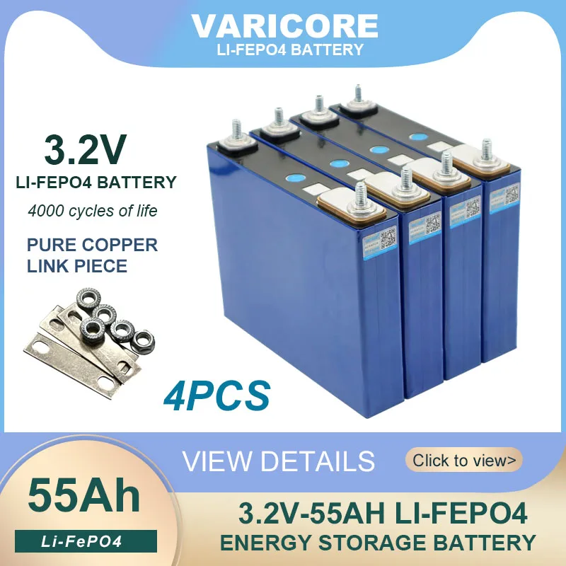 

4pcs 3.2V 55Ah LiFePO4 battery Lithium iron phosphate for 4s 12V 24V 3C Motorcycle Car Motor batteries Modification M6 Stud