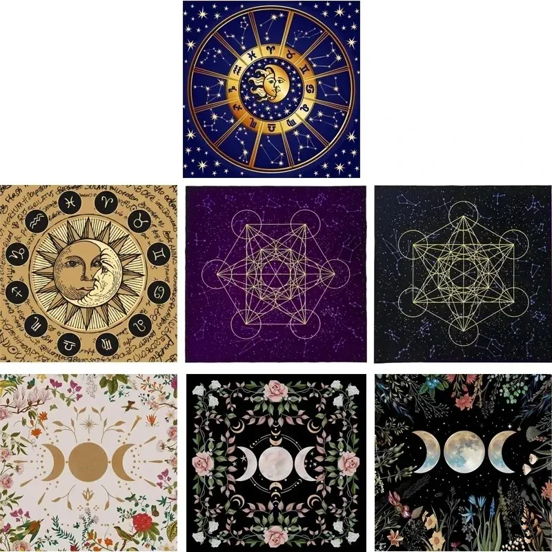 VIKAMA Altar-Tarot-Tuch, Kartenlese-Tischdecke, Wandteppich, Hexerei-Zubehör, Fleckenresistent und Waschbar