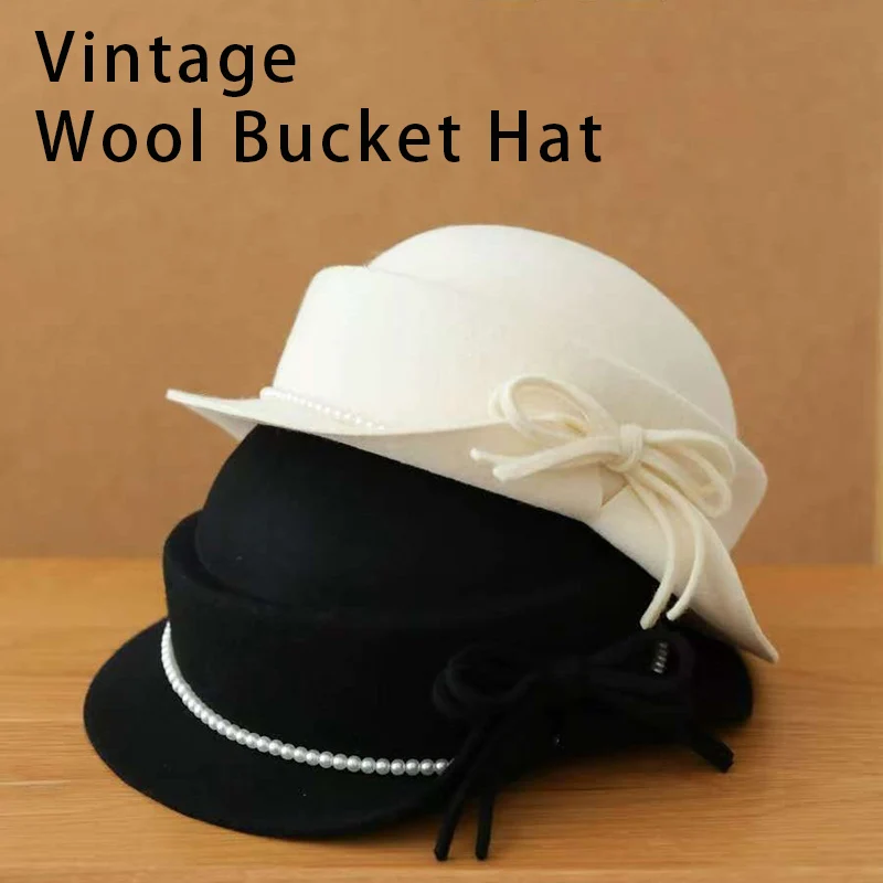 

100% шерсть в стиле Хепберн с широкими полями, элегантная шляпа-клош, винтажная классическая женская шляпа премиум-класса для торжественного ношения