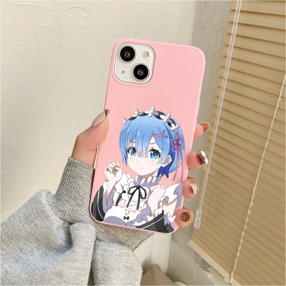 R-Rem Light Novel L-Loli Phone Case For Iphone 11 13 14 Pro Max X Xr Xs Max Se2020 12mini Pink Cover Case