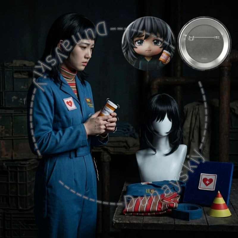 

Mouthwashing Anya Crew Member Uniform Cosplay Costume Blue Jumpsuit And Hat Accessory Red Green Striped Turtleneck Top Halloween