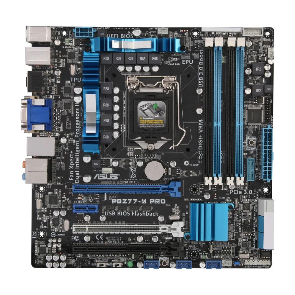 ASUS P8Z77-M PRO LGA Intel Z77 chipset LGA 1155 Core i7/Core i5/Core i3/Celeron/Pentium 4×DDR3 DIMM 32GB HDMI uATX motherboard