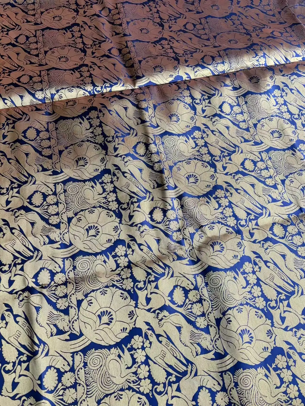 18th century French restored fabric group nested to phoenix opaque 100% silk brocade