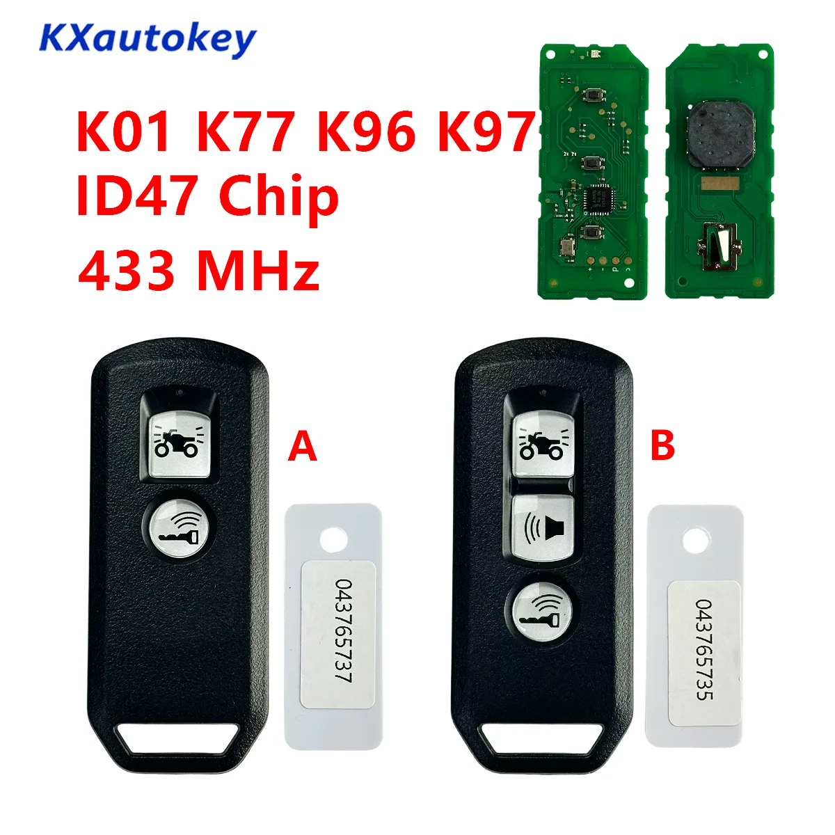 

KXK003001-ZF Smart Key 433MHz with ID47 Chip, Fits Honda K35V3 ADV 125 PCX150 SH150 Forza 300 Motorcycle Scooter, K01 K77 K96 K9