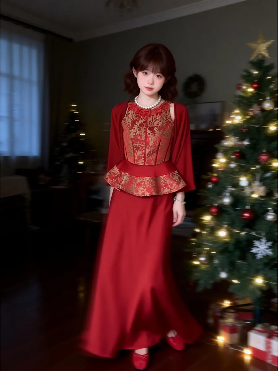 

Red Chinese Sle Wedding Dr Set New Bride Lightweight Luxury Engagement Par Celebration Drinking Ceremony Outfit