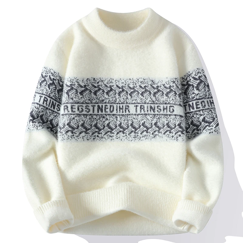 

Мужской утепленный вязаный свитер с длинным рукавом из норкового бархата с высоким воротником, теплый зимний модный базовый свитер для студентов и молодежи