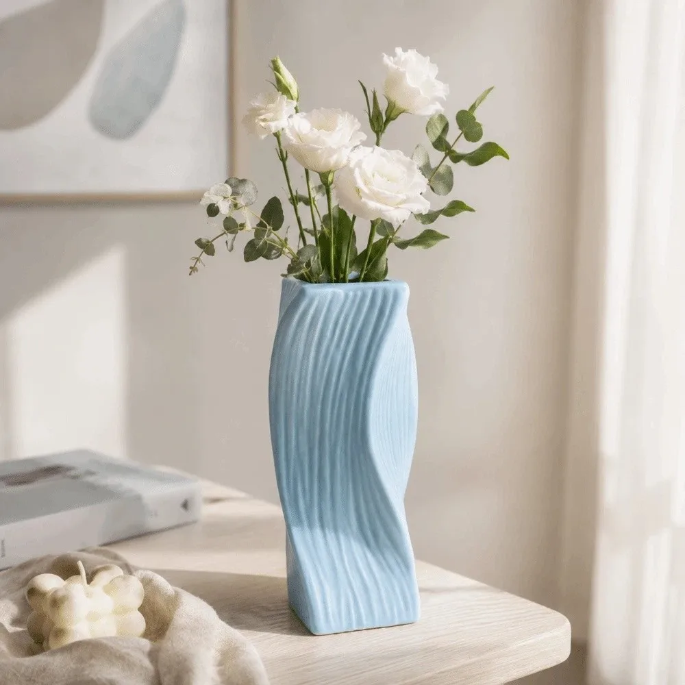 Twisted Design Flower Vase Wave Pattern Nordic Style Irregular Vases Pots Home Decor Plastic Aesthetic Vase Desktop Decoration