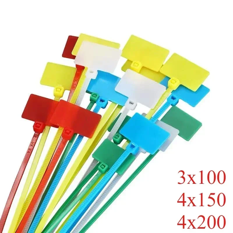 

100 шт. нейлоновые стяжные бирки, самоблокирующиеся сетевые кабели, отделка на молнии, петля, проволочные ремни, этикетка 3*100 мм, 4*150 мм, 4*200 мм