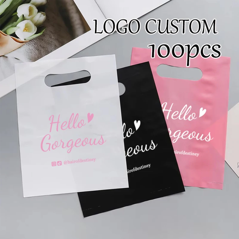 Gift Bags Wedding Birthday Party Guest Gift Wrap Bag 100Pcs Custom Logo Plastic Shopping Bag Clothing Cosmetics Packing Bags