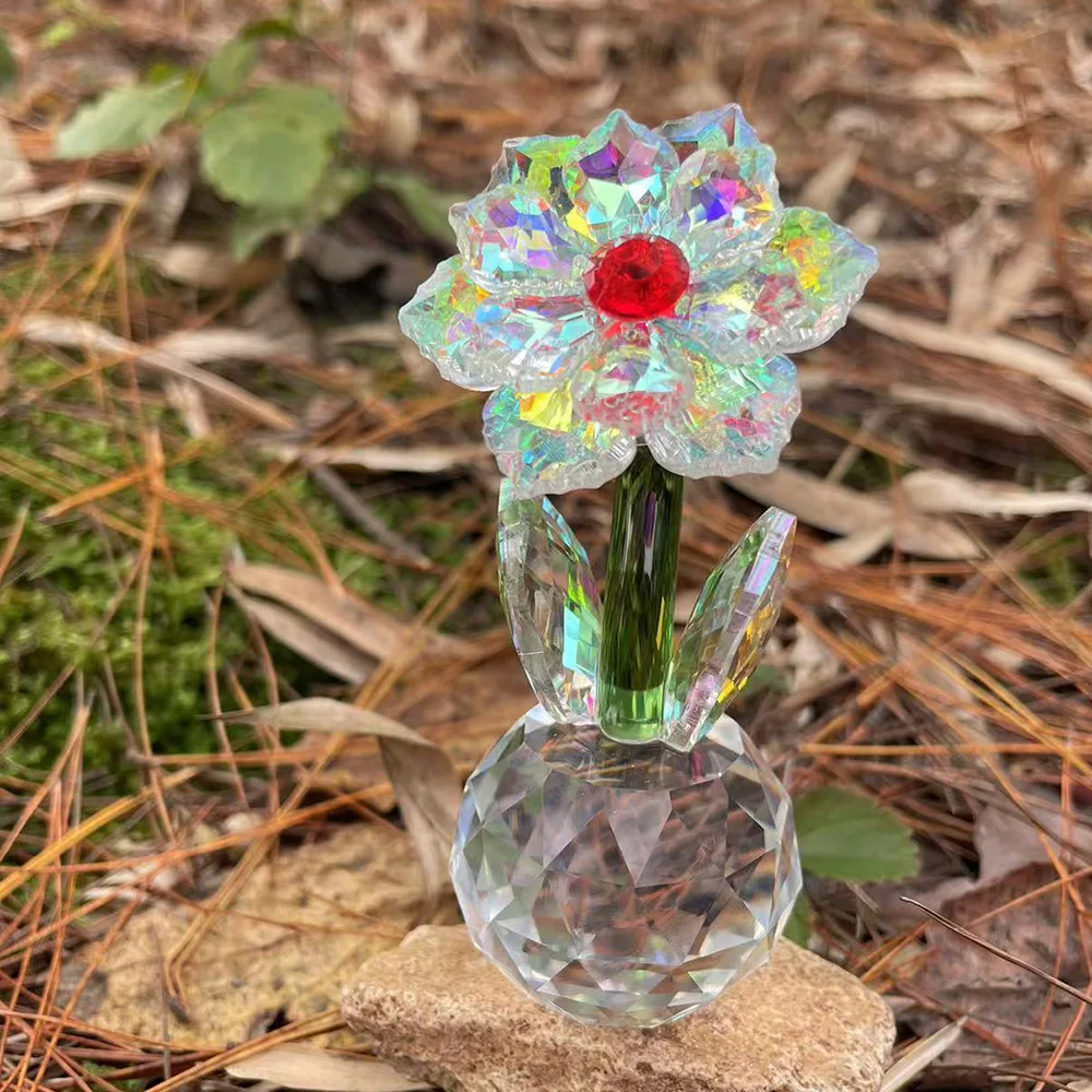 Crystal Sunflower Statue Sunshine Bling Bling Glass Flower Ornament Artificial Flower Figurine Tabletop Centerpiece Home Decor