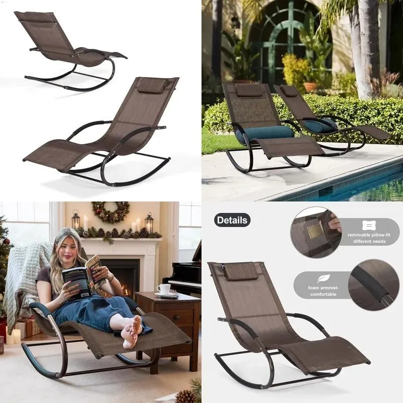 Outdoor Woven Lounge Chair Beach Rocking Chair with Removable Pillow Ergonomic Design