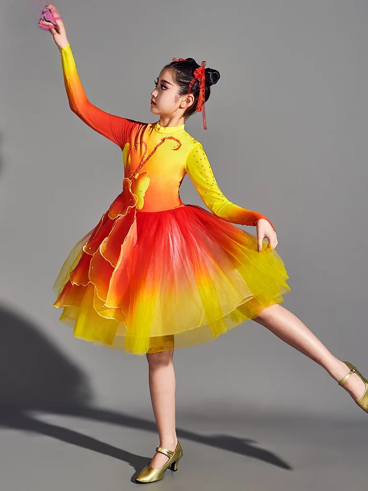 

Red Puffy Skirt Modern Dance Performance Costume Children's Festival Celebration Dance Outfit Polyester Material Online Exclu...