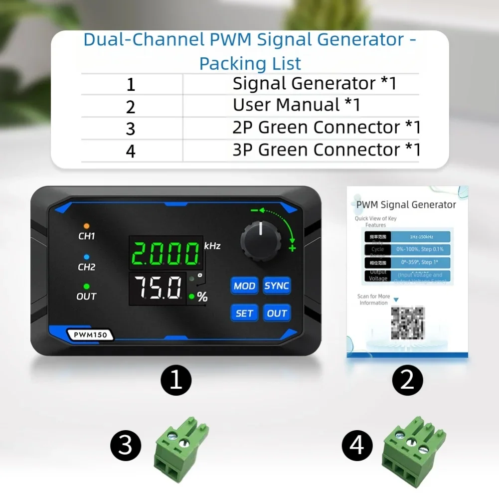 

Electronic Testing Dual-Channel Generator Adjustable Duty Cycle Generator Digital Display Generator 3-Digit White LED Display