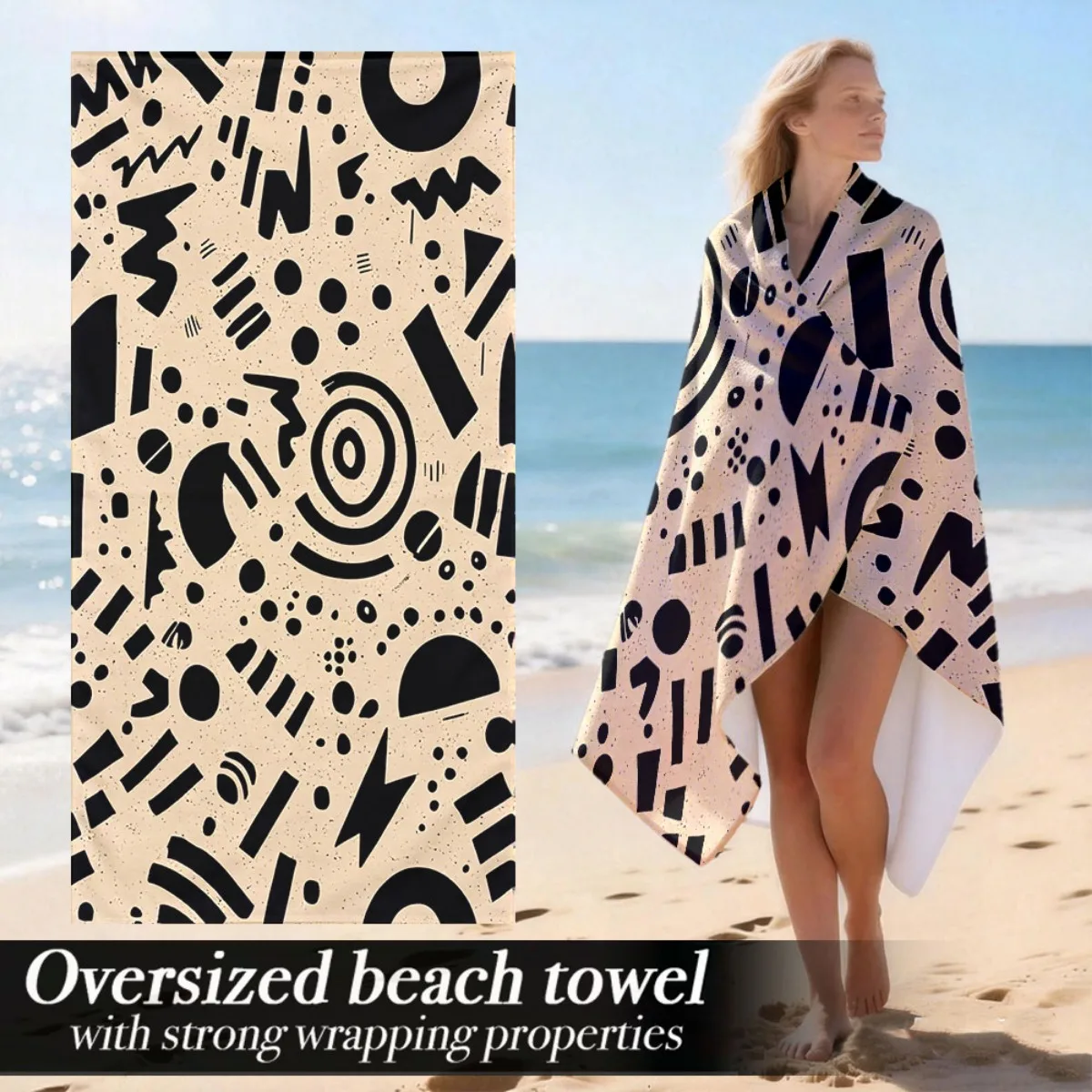 Abstract Geo Oversized Beach Towel Patterned Sunscreen And Windproof Suitable For Swimming Pool Camping Travel Blanket