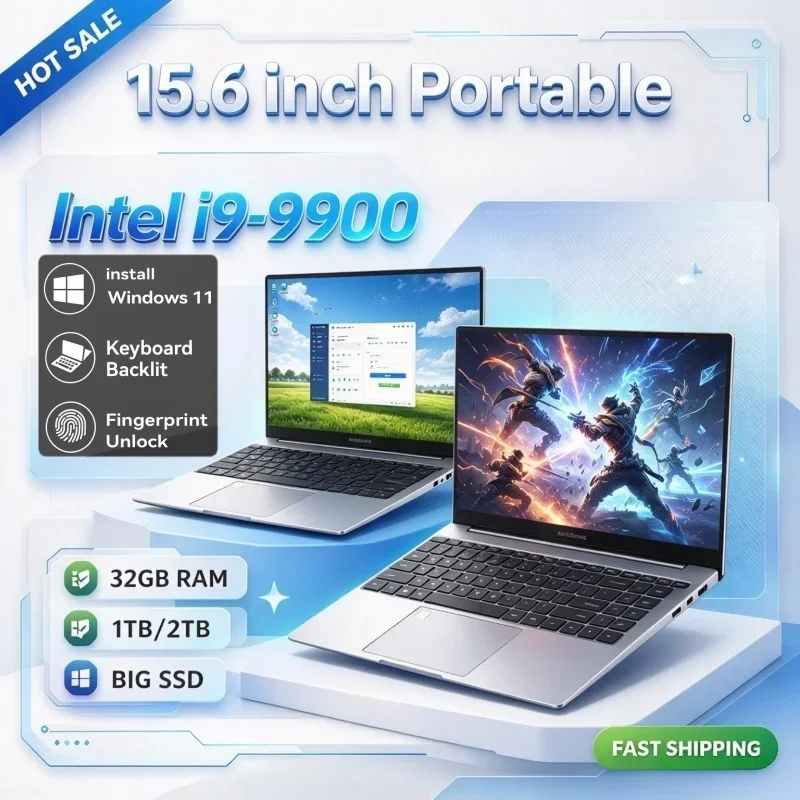 15.6 Inch Ultra-thin Intel i9-9900 Portable Laptop New Notebook Windows11 1/2TB Fast SSD 16GB/32GB RAM