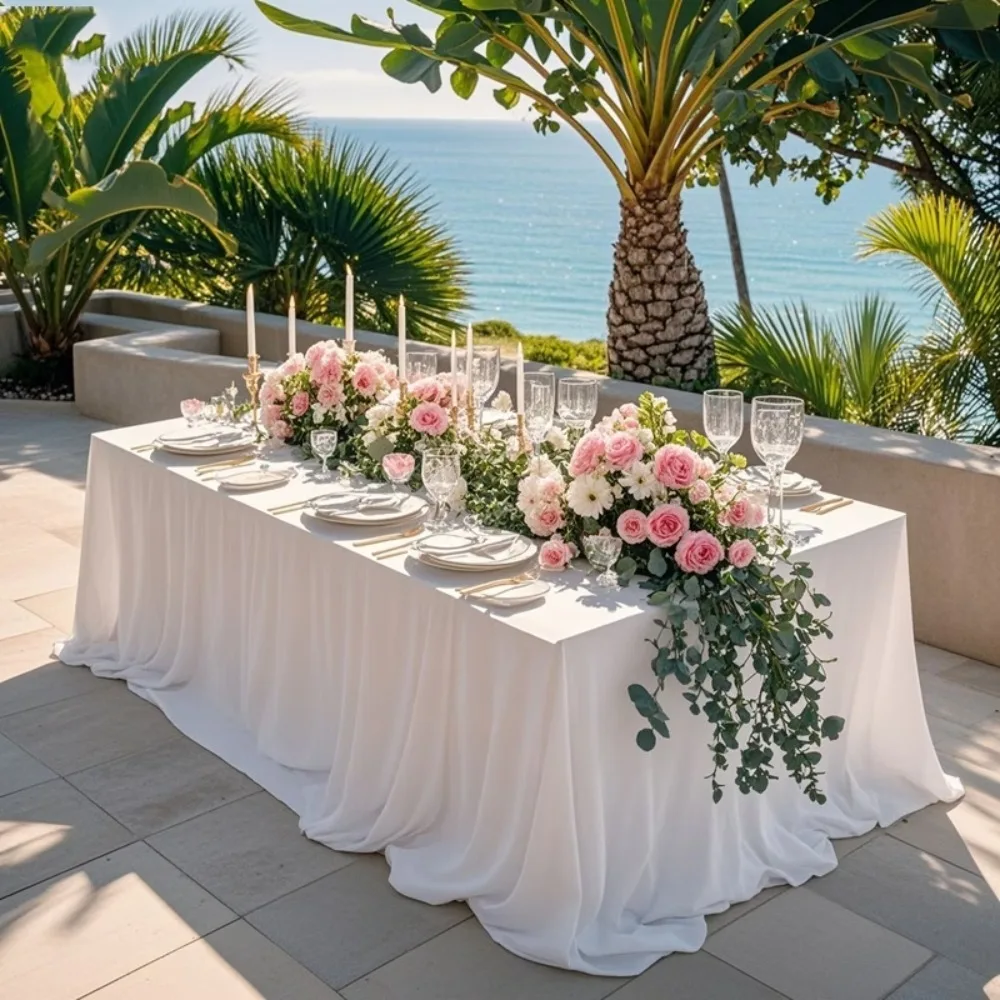 White Tablecloth Rectangular Wrinkle-Resistant Easy-Clean Table Cover Suitable for Weddings, Parties, Banquets, Bridal Showers