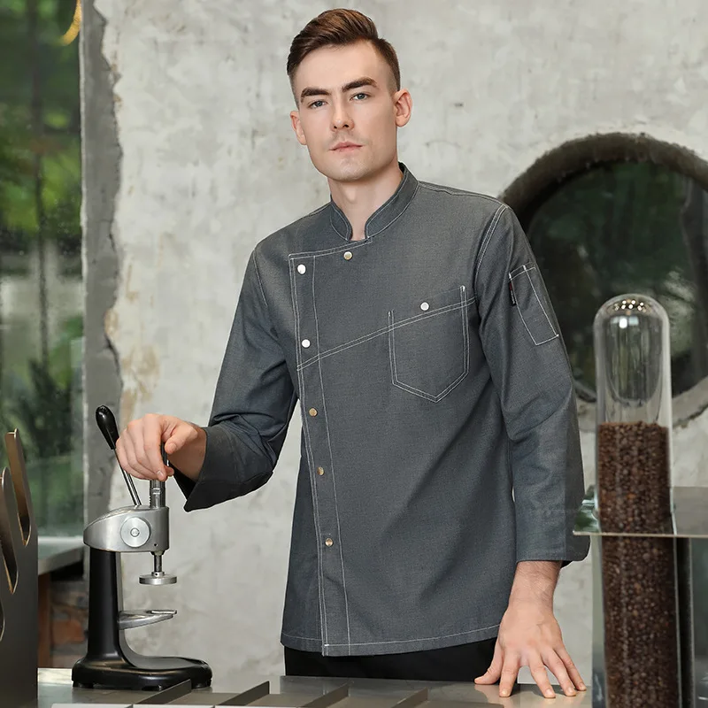 New Chef Overalls Long-Sleeved Men's Restaurant Cake Shop Kitchen Cook Clothes Autumn and Winter Clothing