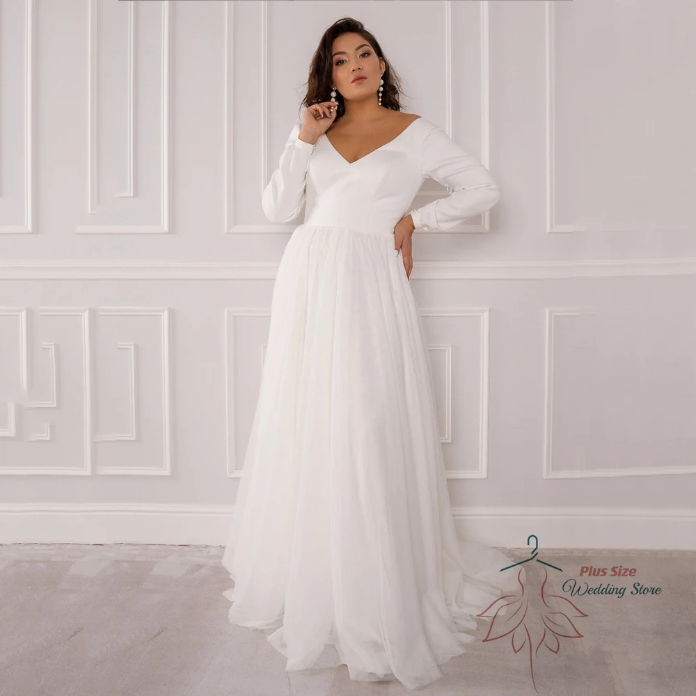 Classic Wedding Dresses Detachable V-Neck Lace Up Bride Gown Tulle A-Line Sweep Train Robe De Mariée Grande Taille Mariage