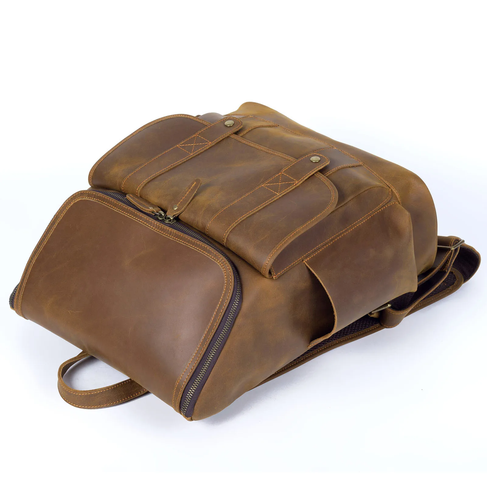 Vintage Echtleder Herrenrucksack Große Kapazität Top-Grain Leder Laptop-Umhängetasche Crazy Horse Tasche Mode für Männer – Detail 26