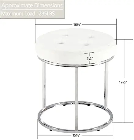 Faux Leather Ottoman Stool, Vanity Chair Button Tufted Footrest Stool Makeup Stool with Metal Base for Living Room