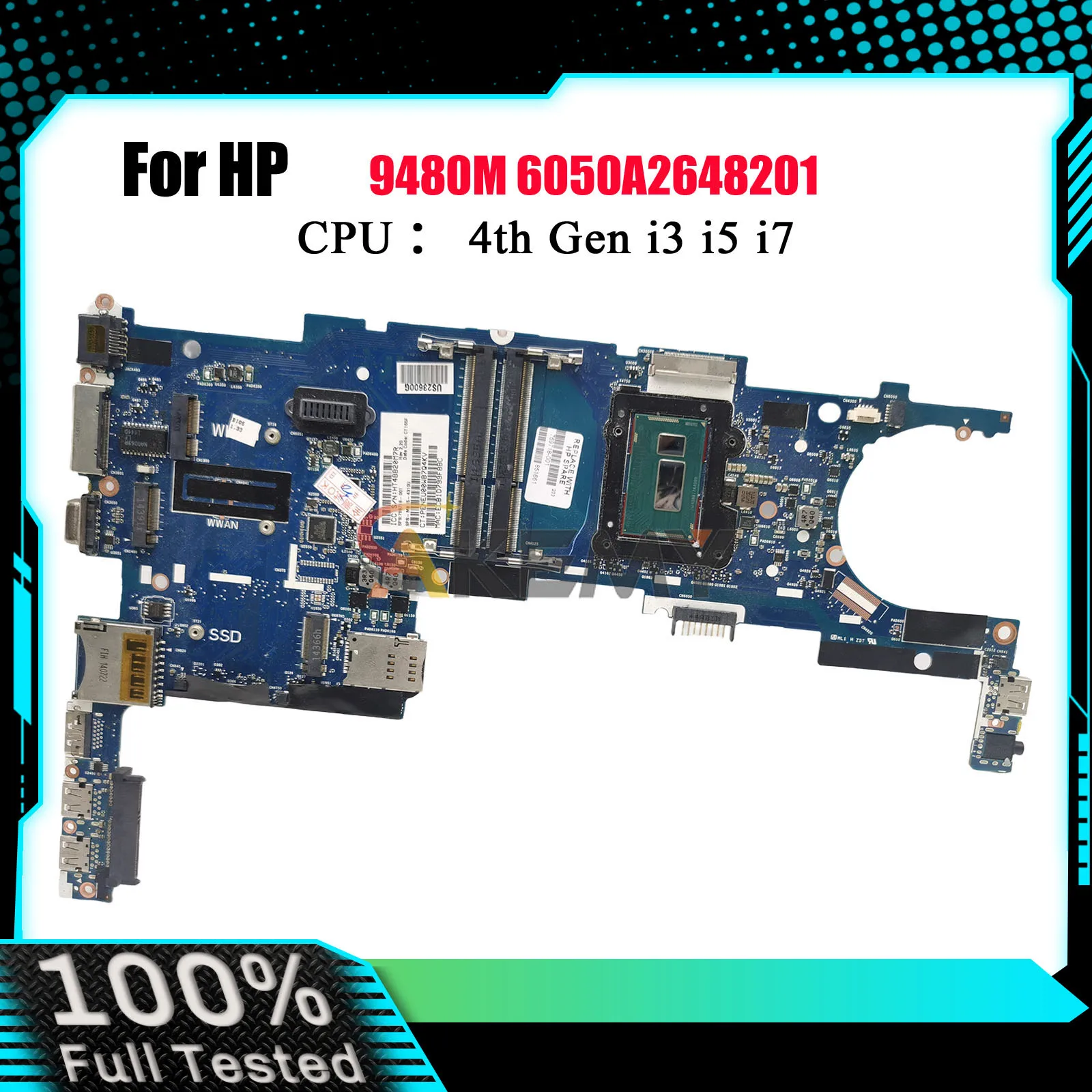 

6050A2648201 для ноутбука HP EliteBook 9480M, материнская плата 769718-601 769719-601 с процессором i5 i7 4-го поколения DDR3, 100% полностью протестировано