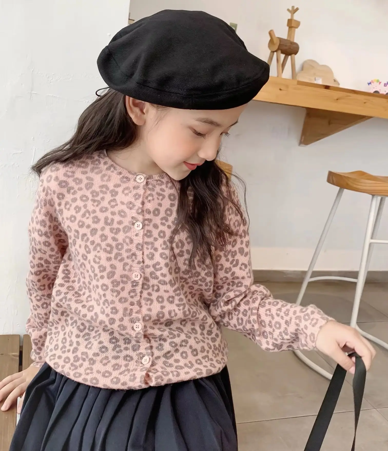

kids girls clothes clothes for kids Leopard print pink fashionable cardigan coat girls clothes